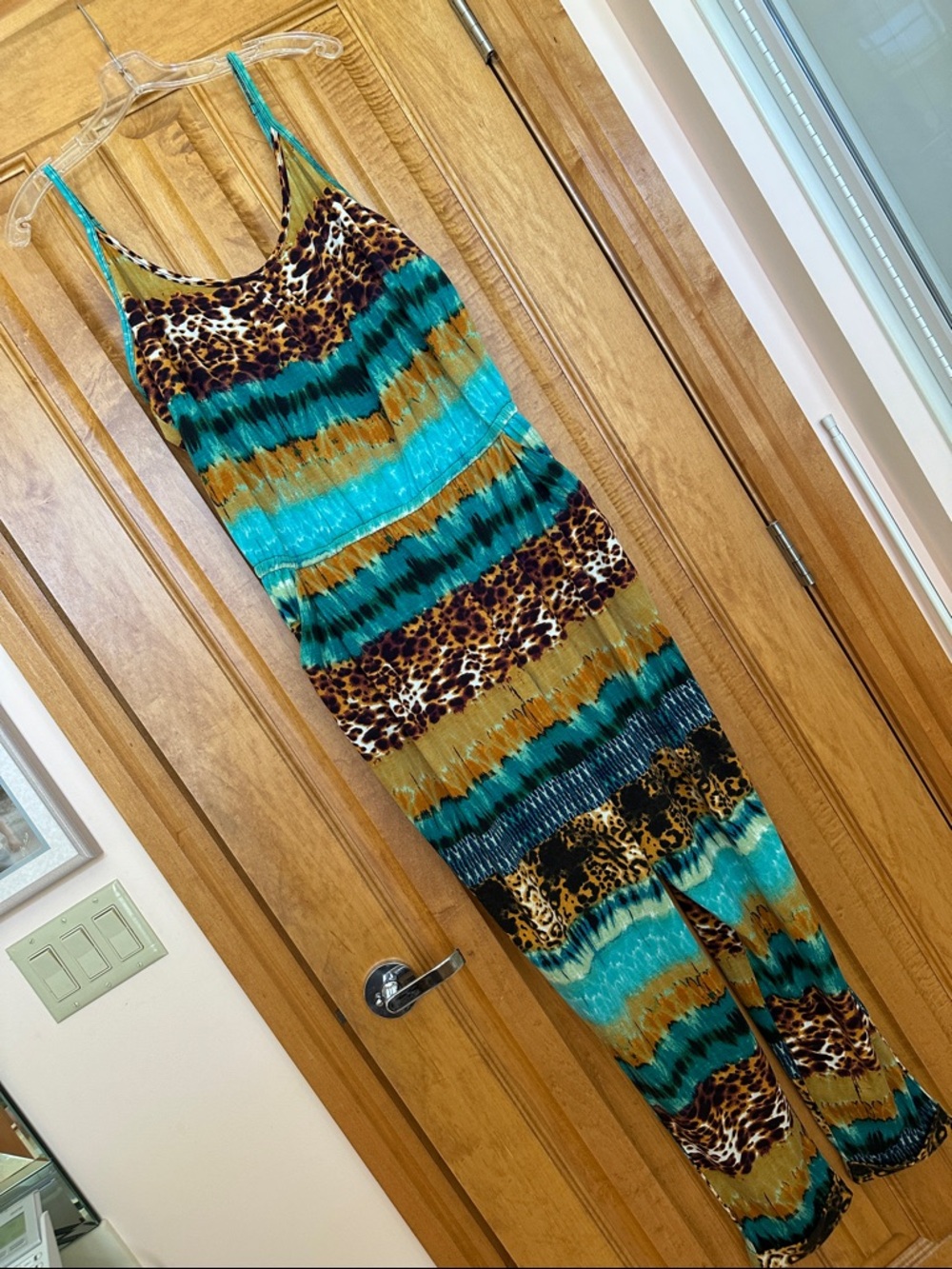 Bisou Bisou Turquoise/Leopard Printed Jumpsuit